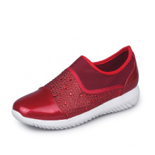 2019 Plus Size High Quality Women Casual Sneakers Pure Color Rhinestone Sports Sneakers Patent Leather Slip On Retro Shoes